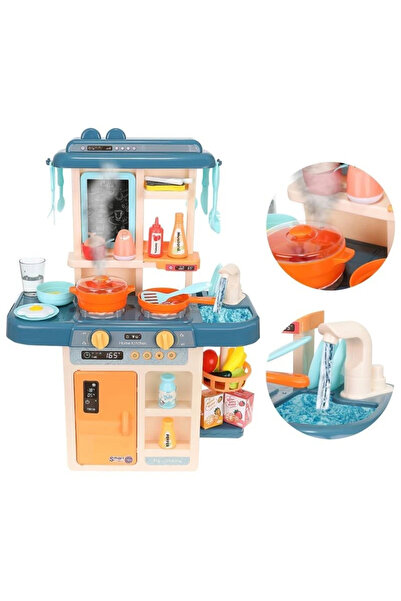 PROCART Children's Play Kitchen with Sound, Steam & Lights — 42 Accessories, Water Circuit, 63x45x22 cm