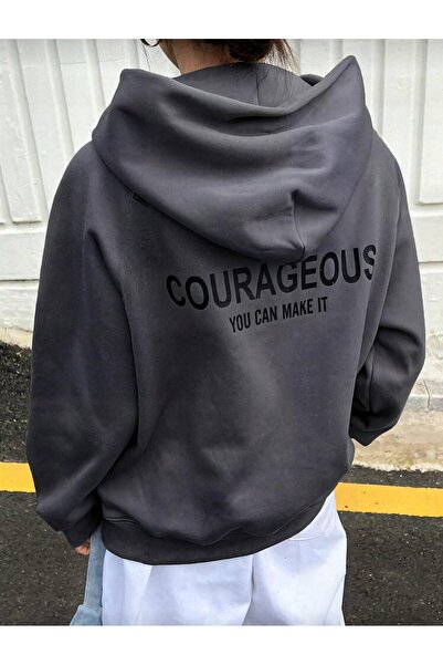 trendgar Γυναικείο φούτερ με κουκούλα Courageos με τύπωμα με τσέπη καγκουρό