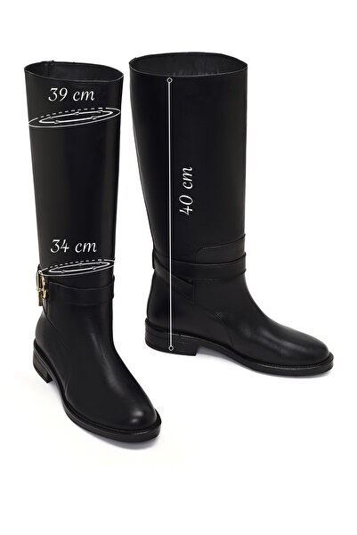 Derimod Women's Black Buckle Detailed Leather Boots 25Wfd163418