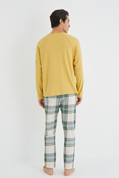 İPEKTENİM Yazı Baskılı Kareli Erkek Pijama Takımı