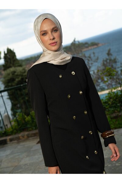 Refka Φόρεμα Τσετζέτορ με χρυσά κουμπιά διπλό πέτο - Μαύρο -