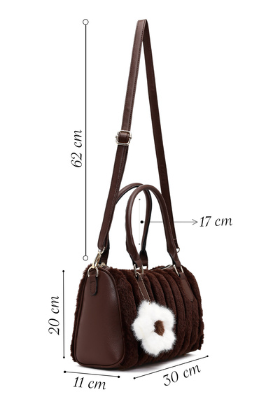 Derimod Women's Brown Long Strap Plush Shoulder Bag with Accessories 25Wbd2673Ph