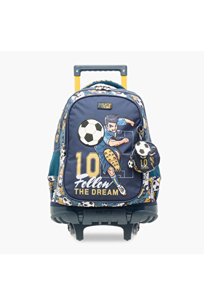 MUST Football Print Trolley Backpack with Retractable Handle -34x20x44 cms