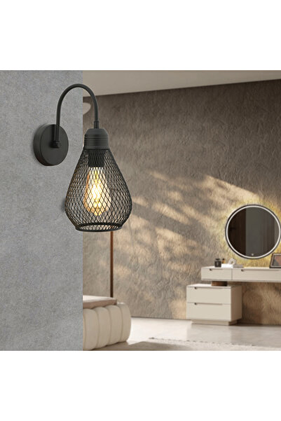 Retrolamp RTA114-109 Siyah Kafesli Aplik Salon Mutfak Hol Cafe Restorant Apli...