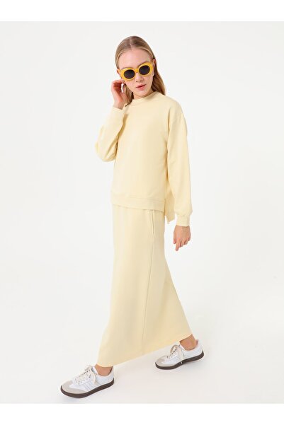 Benin Basic Sweatshirt & Long Skirt Two-Piece Set - Light Yellow -