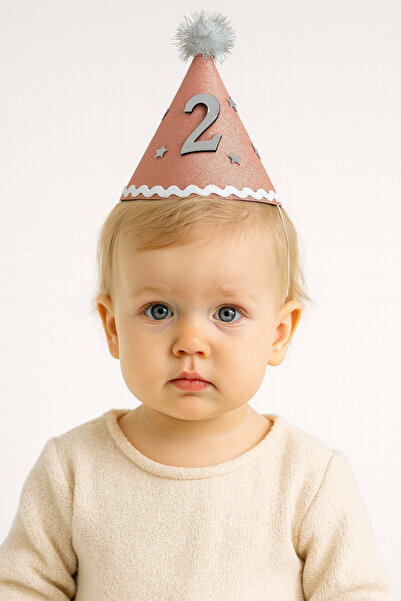 Minia قبعة حفلة عيد ميلاد الطفل الفضية لعمر سنتين