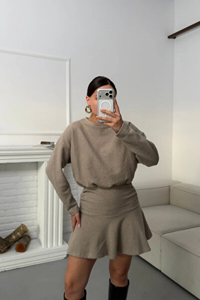 MOZENA Rochie mini din țesătură Selanik, cu decolteu rotund și șnur