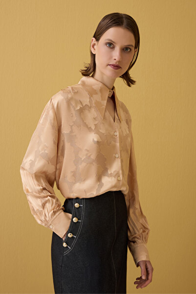 Jus De Pommes GOLD SARI PENCERE DETAYLI BALON KOLLU KADIN GÖMLEK