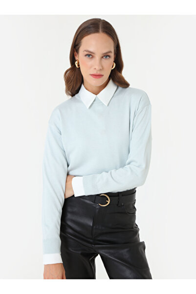 Refka Soft Knitted Fisherman Basic Sweater - Ice Blue -