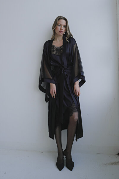 Mita Concept Black Transparent Glittered Kimono