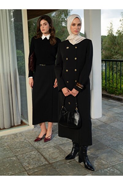 Refka Φόρεμα Τσετζέτορ με χρυσά κουμπιά διπλό πέτο - Μαύρο -