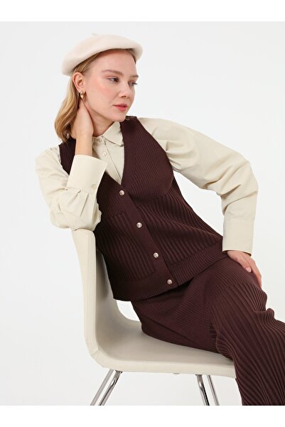 Refka Σετ Πλεκτό Με Λεπτομέρεια Κουμπιού - Πικρό Καφέ -