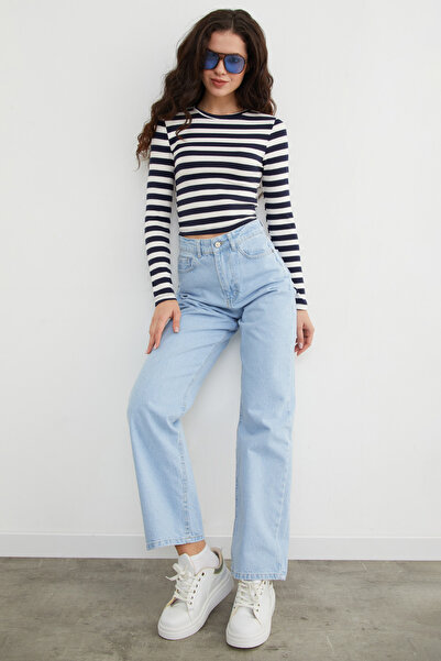 Fulla Moda Jean Palazzo cu fermoar cu talie înaltă