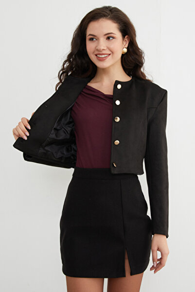 Fulla Moda Buttoned Suede Crop Jacket