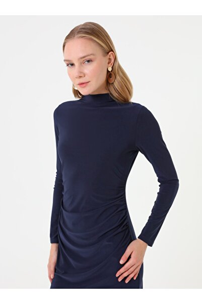 Refka Draped Detailed Dress - Navy Blue -