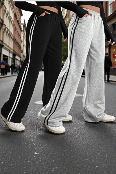 Karatopak Pantaloni de trening largi pentru femei, cu dungi duble, 2 piese