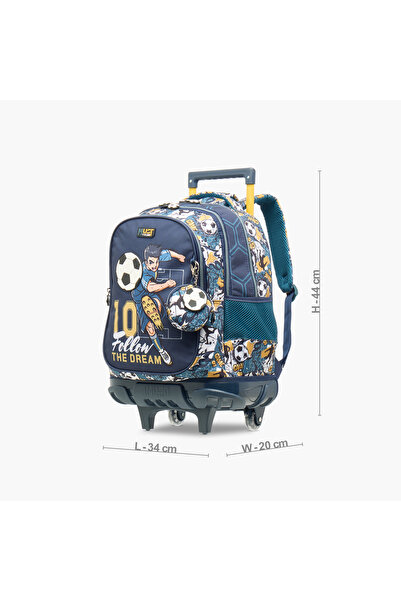 MUST Football Print Trolley Backpack with Retractable Handle -34x20x44 cms