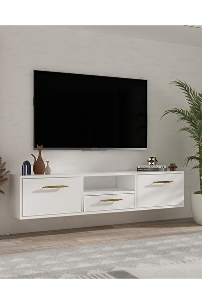 DEMONTE DECOR 1331DROPDD-128 DUVARA MONTAJ TV SEHPASI BEYAZ-ALTIN