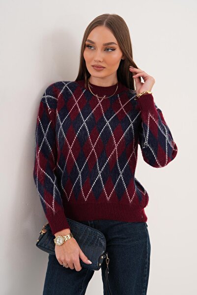 ŞİMAL Women's Diamond Pattern Embroidered Sweater 255101 -