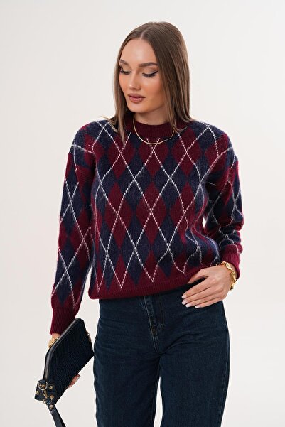 ŞİMAL Women's Diamond Pattern Embroidered Sweater 255101 -