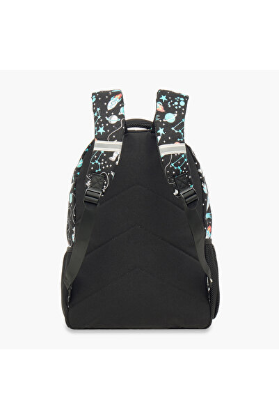 Skylar Astronaut Glow-in-the-Dark Print Backpack with Adjustable Straps and Zip Closure - 25x4x9 cms