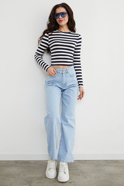 Fulla Moda Jean Palazzo cu fermoar cu talie înaltă