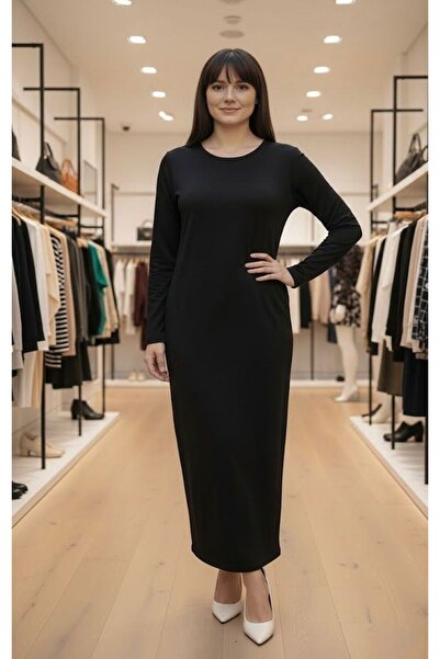 segiza Stretch Fabric Long Sleeve Crew Neck Viscose Dress