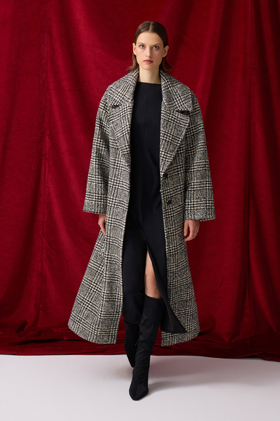 Jus De Pommes SİYAH BEYAZ EKOSELİ OVERSIZE KAŞE KADIN KABAN