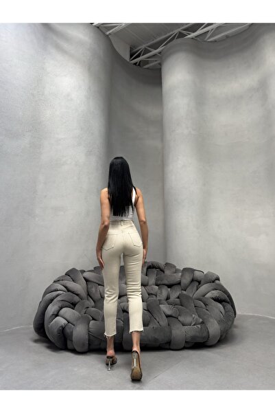 KENE JEANS Women's High Waist Linen Pants with Cut-Out Detail and Tapered Legs