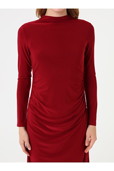 Refka Draped Detailed Dress Hijab Dress - Burgundy -