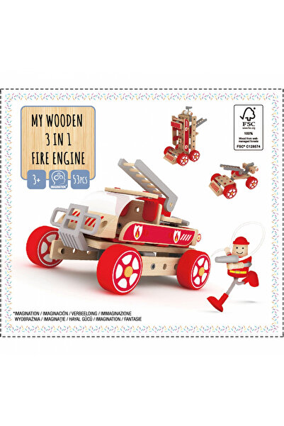 OEM Mașină de pompieri din lemn, cu figurină, 3 ani+, Roșu