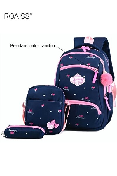 ROAISS 3pcs Heart and Bowknot Printed Graphic Cute Functional Backpack Set Sc...
