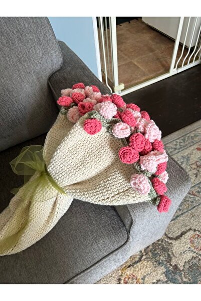 Handmade Lily knitting buket şal, çiçekli battaniye 70 cm
