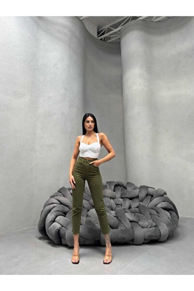 KENE JEANS Women's High Waist Linen Pants with Cut-Out Detail and Tapered Legs