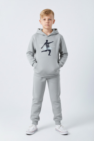 YA KO KİDS 3 İplik Ş επένδυση fleece Winter Kangaroo Pocket K με κουκούλα Football Club B με τύπωμα Σετ αθλητικής φόρμας για αγόρια