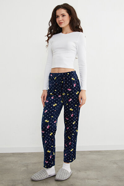 Fulla Moda Flower Printed Velvet Pajama Bottoms