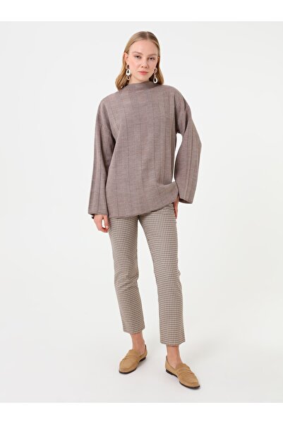 Benin Πλεκτό πουλόβερ με μισό ζιβάγκο - Χρώμα πέτρας -