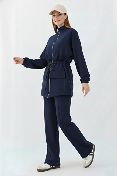 benguen Waist-Tied Scuba Suit N5404 Navy Blue