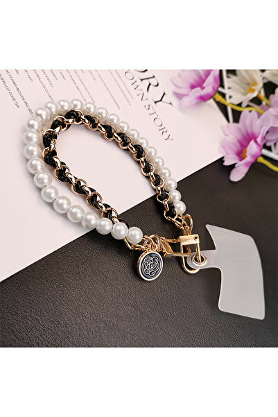 Choice black Mobile Phone Lanyard Short Wrist Lanyard Pearl Leather String La...