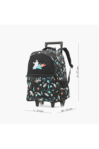 Skylar Astronaut Glow-in-the-Dark Print Trolley Backpack with Retractable Handle - 27x14x21 cms