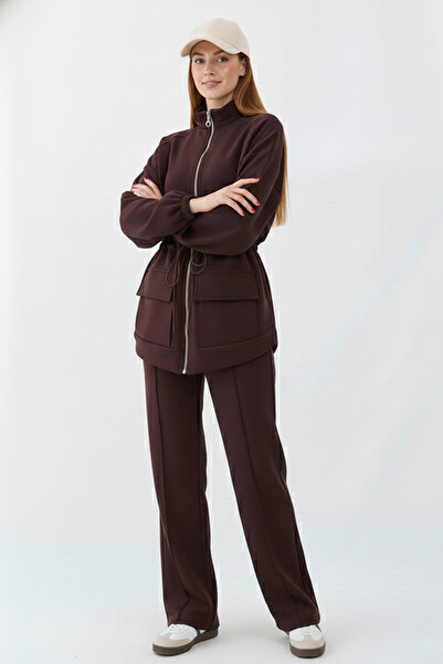 benguen Waist-Tied Scuba Suit N5404 Brown