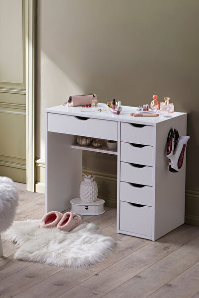 benim odam Diva 6 Çekmeceli Kulis Makyaj Masası - Çalışma Masası Beyaz