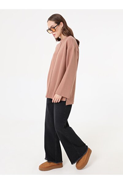 Benin Stitch Detailed Oversized Sweatshirt - Beige -