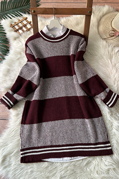 MODAQU Πουλόβερ με χοντρές ρίγες - Βουργουνδία