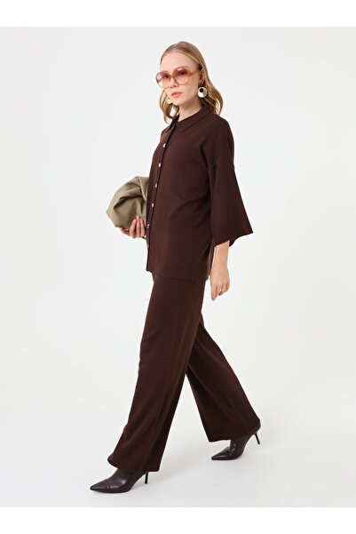 Refka Σετ πλεκτό με μαλακά κουμπιά και γιακά πόλο - Καφέ -