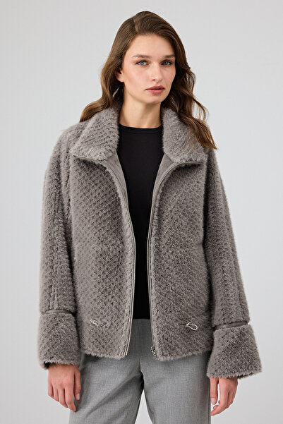 Derimod Luzern Women's Gray Double-Sided Teddy Coat 25Wgp5318Ff