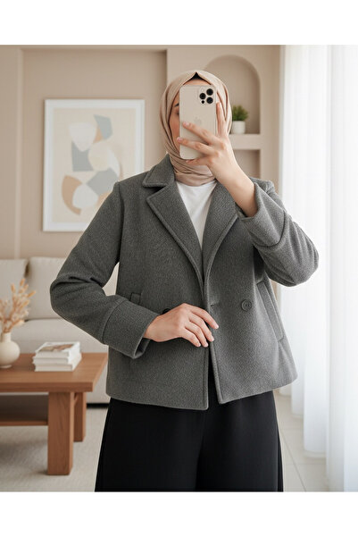 Modamorfo Γυναικείο κοντό σακάκι κασετίνας 0725 - Γκρι