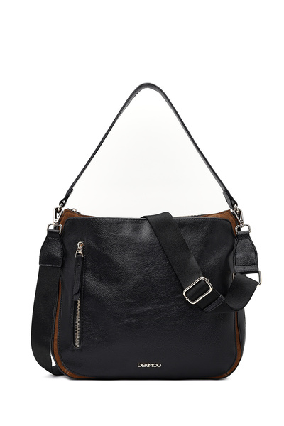 Derimod Women's Black Long Strap Leather Shoulder Bag 25Wbd255914