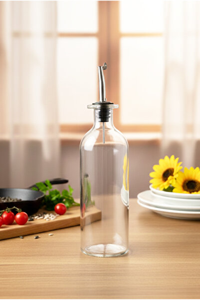 FH finehome وعاء زيت زجاجي بغطاء فضي من تاليا سعة 500 مل