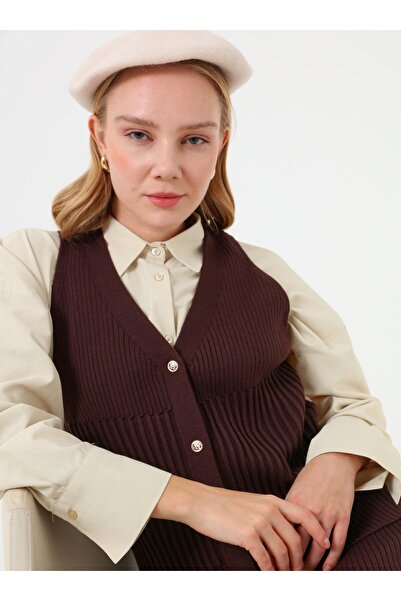 Refka Σετ Πλεκτό Με Λεπτομέρεια Κουμπιού - Πικρό Καφέ -